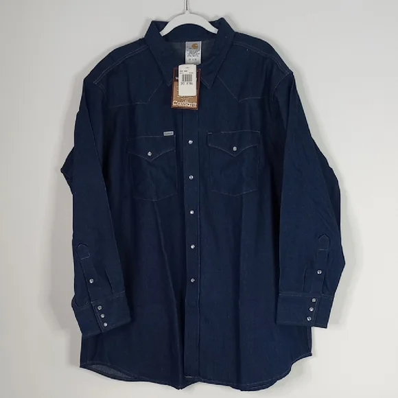 Carhartt Western Shirt 8.5oz Cotton Heavy Duty Pearl Snap Size 20x36 (3x-4x) - Picture 1 of 11